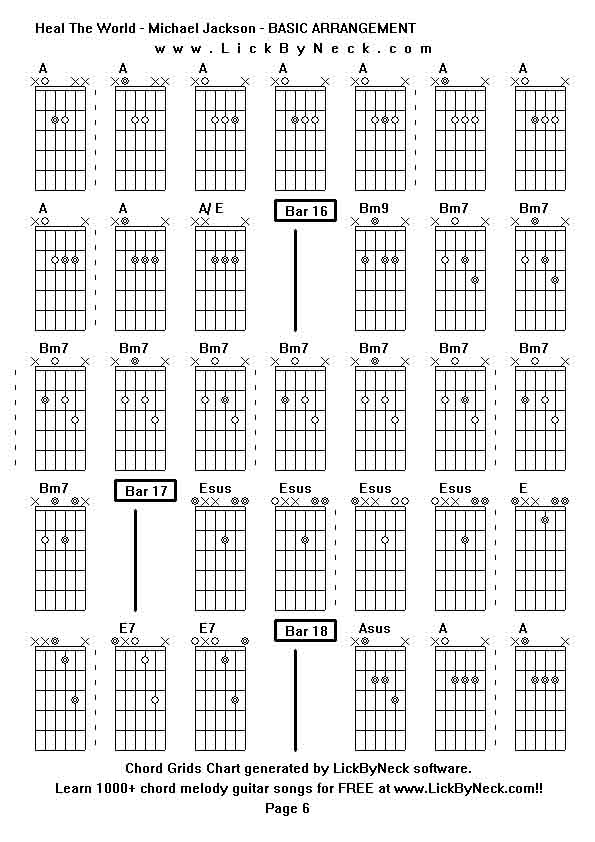 Chord Grids Chart of chord melody fingerstyle guitar song-Heal The World - Michael Jackson - BASIC ARRANGEMENT,generated by LickByNeck software.